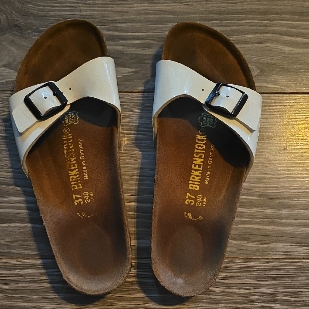 Birkenstock White Madrid Slide Sandals with Buckle